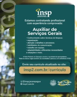 Trabalhe conosco!
O Instituto Nossa Senhora da Piedade abre inscrições para seu processo seletivo de Auxiliar de Serviços Gerais.
Buscamos profissionais dedicados, inovadores e apaixonados pela educação, comprometidos com a excelência acadêmica e a formação humana.
Envie seu currículo atualizado no site:
www.insp2.com.br/curriculo
#curriculo #trabalho #emprego #vaga #ASG
#educação