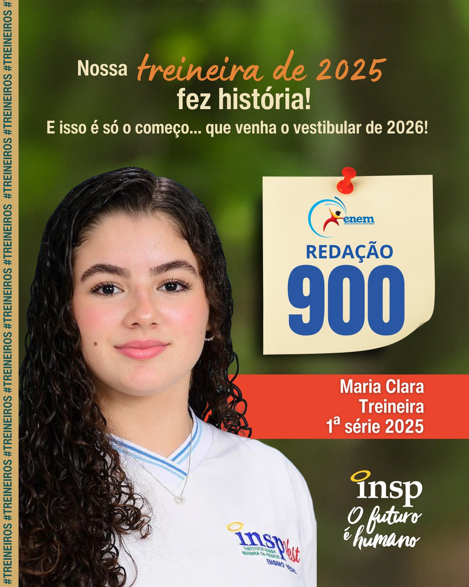 Parabéns, Maria Clara! 🎉
Os resultados da redação de 2025 mostram o empenho dos nossos alunos e o compromisso do INSP FJacarepaguá com uma educação de qualidade.
Seguimos celebrando cada vitória e construindo grandes histórias! 💙📚
#treineiro #INSP #enem #redacaoenem