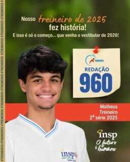 Parabéns, Matheus! 🎉
Os resultados da redação de 2025 mostram o empenho dos nossos alunos e o compromisso do INSP FJacarepaguá com uma educação de qualidade.
Seguimos celebrando cada vitória e construindo grandes histórias! 💙📚
#treineiro #INSP #enem #redacaoenem