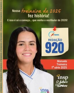 Parabéns, Manuela! 🎉
Os resultados da redação de 2025 mostram o empenho dos nossos alunos e o compromisso do INSP Jacarepaguá com uma educação de qualidade.
Seguimos celebrando cada vitória e construindo grandes histórias! 💙📚
#treineiro #INSP #enem #redacaoenem