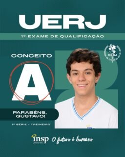 🎉🎓 Parabéns, Gustavo! 🎓🎉 
O INSP se enche de orgulho com a sua conquista: conceito A no primeiro Exame de Qualificação da UERJ! 💙✨ Esse resultado é fruto de dedicação, foco e do Jeito Piedade de Educar que prepara nossos alunos não só para as provas, mas para os grandes desafios da vida. Que essa vitória seja a primeira de muitas nessa nova jornada rumo ao ensino superior! 
✨ Um detalhe que torna essa conquista ainda mais especial: você participou da prova como treineiro, antecipando a experiência do vestibular da UERJ e já demonstrando excelência, maturidade e comprometimento com os seus sonhos.
#Conquista #Sucesso #Parabéns #FuturoPromissor #EnsinoSuperior ResultadosQueInspiram JeitoPiedadedeEducar INSPVest INSP Jacarepaguá RioDeJaneiro