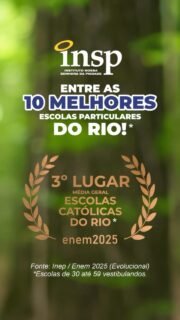 🏆✨ É com imenso orgulho que compartilhamos mais uma conquista que reflete o empenho, a dedicação e a excelência acadêmica dos nossos vestibulandos de 2025!

De acordo com os resultados divulgados pelo Inep/Enem 2025, o INSP está entre as 10 melhores escolas particulares do mesmo porte da cidade do Rio de Janeiro.

Mais do que excelentes posições nos rankings, entregamos resultados que contam histórias. 92% dos nossos estudantes aprovados em 2025 estão conosco desde a Educação Infantil, um reflexo de um projeto pedagógico consistente, que acompanha o desenvolvimento dos alunos em cada etapa da sua formação.

📲 Prepare o print e confira as aprovações dos nossos vestibulandos de 2025!

Esses resultados são fruto do trabalho conjunto de nossos alunos, famílias, educadores e colaboradores, que acreditam, todos os dias, no poder transformador da educação.

Parabenizamos nossos vestibulandos por essa importante conquista e agradecemos a toda a comunidade INSP por fazer parte dessa história de excelência, valores e formação integral.

💙 Seguimos educando para o conhecimento, para a vida e para o futuro.

#INSP #OrgulhoINSP #ENEM2025 #Vestibulandos2025 #EducaçãoDeExcelência

Fonte: Inep/Enem 2025 (Evolucional). Escolas com 31 a 59 vestibulandos.