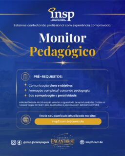 Trabalhe conosco!
O Instituto Nossa Senhora da Piedade abre inscrições para seu processo seletivo de Monitor Pedagógico.
Buscamos profissionais dedicados, inovadores e apaixonados pela educação, comprometidos com a excelência acadêmica e a formação humana.
Envie seu currículo atualizado no site:
www.insp2.com.br/curriculo
#curriculo #trabalho #emprego #vaga #educação