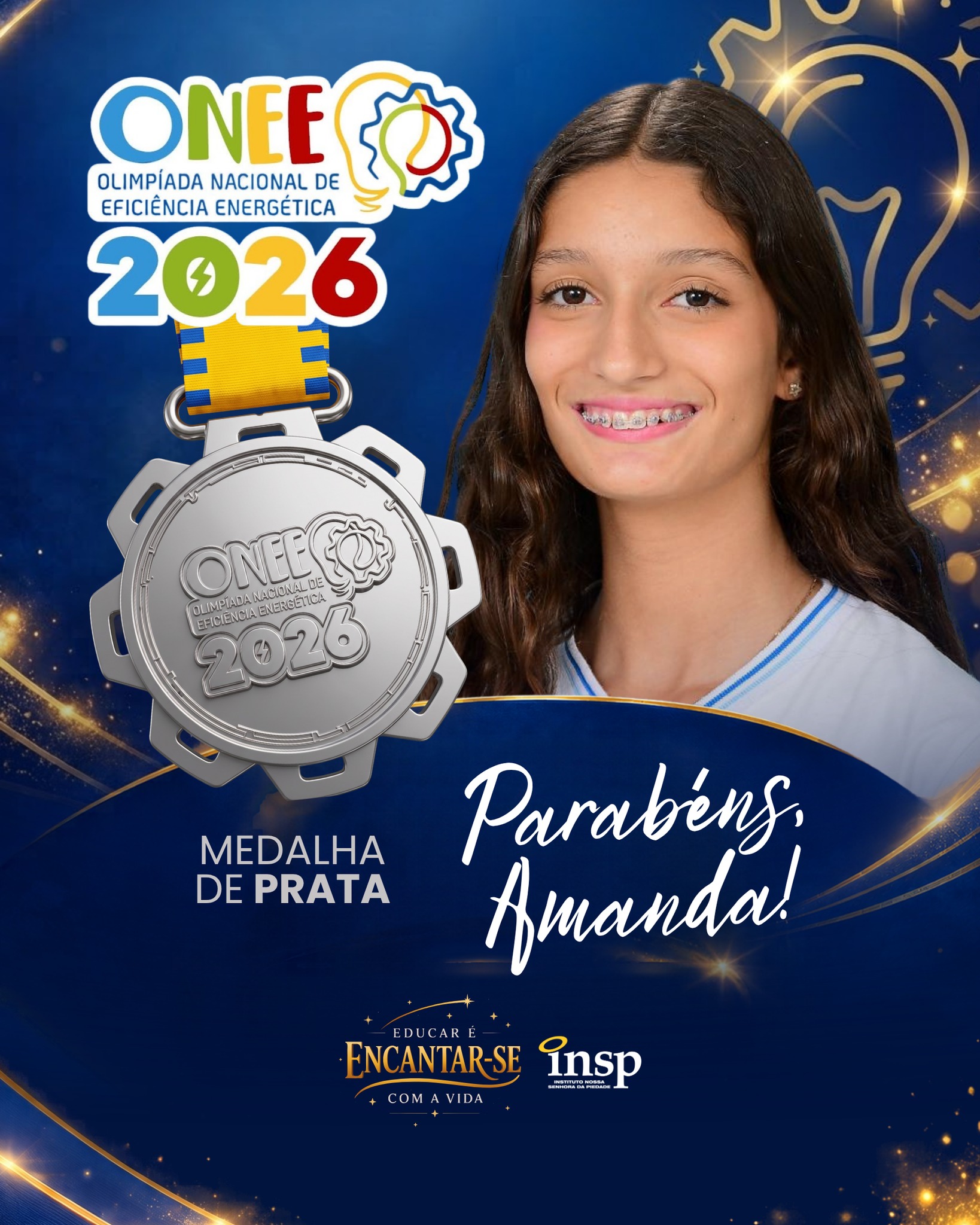 💡 Mais uma conquista cheia de energia… direto para o INSP!
Parabéns, Amanda, por conquistar Medalha de Prata na ONEE 2026 — Olimpíada Nacional de Eficiência Energética! ⚡🏆
A ONEE é uma competição educacional brasileira voltada à conscientização sobre o uso consciente e sustentável da energia elétrica. Com dedicação e muito estudo, nosso estudante transformou esforço em medalha e nos encheu de orgulho. 🌱
Aqui, aprender é iluminar o futuro… e construir um mundo mais consciente 🌍💚
#SouINSP #INSPJacarepaguá #ONEE2026 #Sustentabilidade #OrgulhoINSP